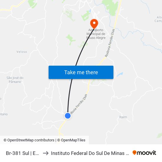 Br-381 Sul | Entr. Cpl-160 to Instituto Federal Do Sul De Minas - Campus Pouso Alegre map