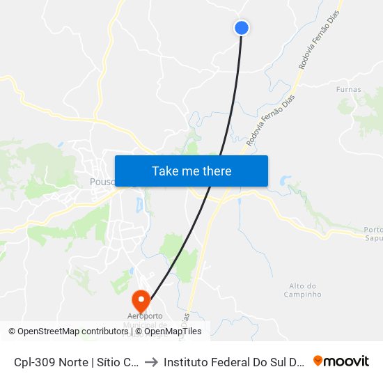Cpl-309 Norte | Sítio Com Grade De Ferro Marrom to Instituto Federal Do Sul De Minas - Campus Pouso Alegre map