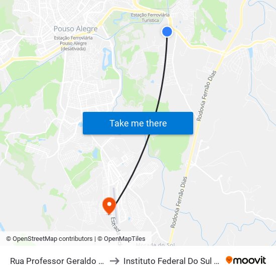 Rua Professor Geraldo Camargo, 998 | Soluções D'Água to Instituto Federal Do Sul De Minas - Campus Pouso Alegre map