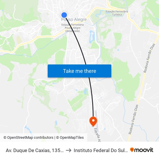 Av. Duque De Caxias, 135 | Jardim São João, Jardim Redentor to Instituto Federal Do Sul De Minas - Campus Pouso Alegre map