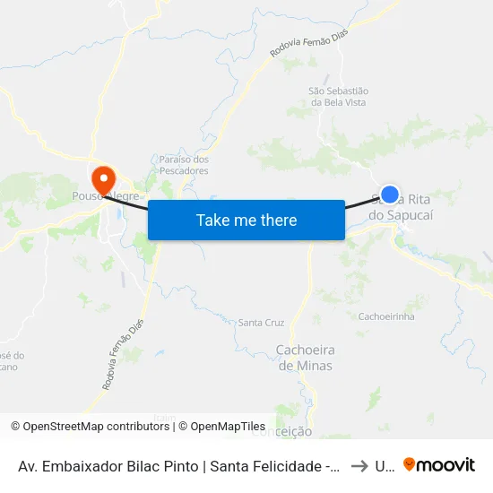 Av. Embaixador Bilac Pinto | Santa Felicidade - Sentido Bairro to Una map