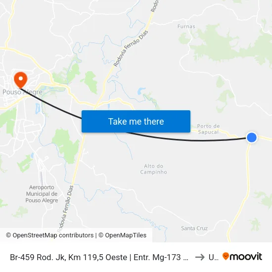 Br-459 Rod. Jk, Km 119,5 Oeste | Entr. Mg-173 Para Cachoeira De Minas to Una map