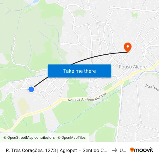 R. Três Corações, 1273 | Agropet – Sentido Centro to Una map