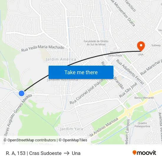 R. A, 153 | Cras Sudoeste to Una map