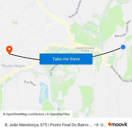R. João Mendonça, 575 | Ponto Final Do Bairro Belo Horizonte to Una map