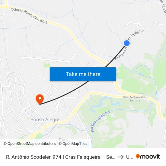R. Antônio Scodeler, 974 | Cras Faisqueira – Sentido Bairro to Una map