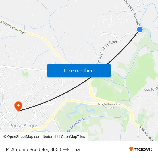 R. Antônio Scodeler, 3050 to Una map