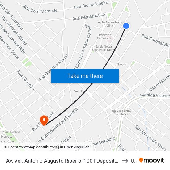 Av. Ver. Antônio Augusto Ribeiro, 100 | Depósito De Gas Ultragaz – Centro to Una map