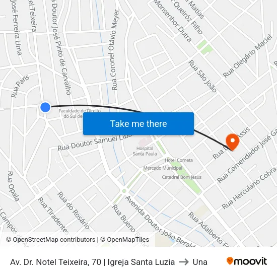 Av. Dr. Notel Teixeira, 70 | Igreja Santa Luzia to Una map