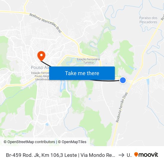 Br-459 Rod. Jk, Km 106,3 Leste | Via Mondo Renault – Acesso Ao Serra Sul Shopping to Una map