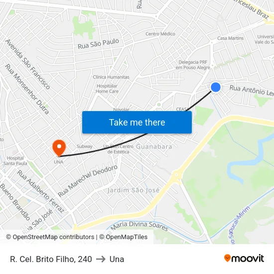 R. Cel. Brito Filho, 240 to Una map