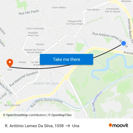 R. Antônio Lemes Da Silva, 1058 to Una map