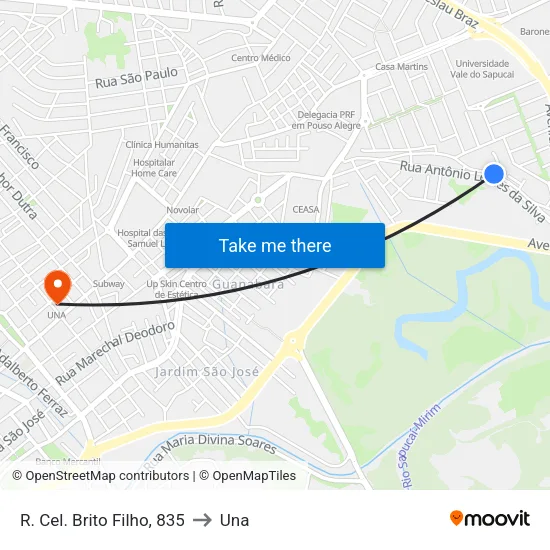 R. Cel. Brito Filho, 835 to Una map