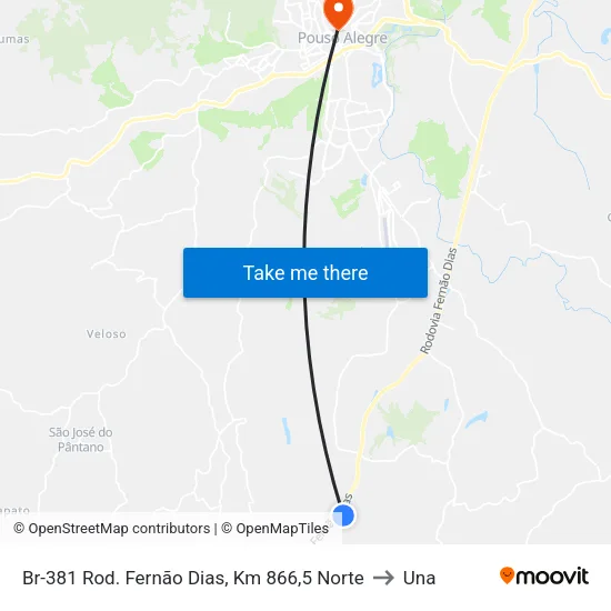 Br-381 Rod. Fernão Dias, Km 866,5 Norte to Una map