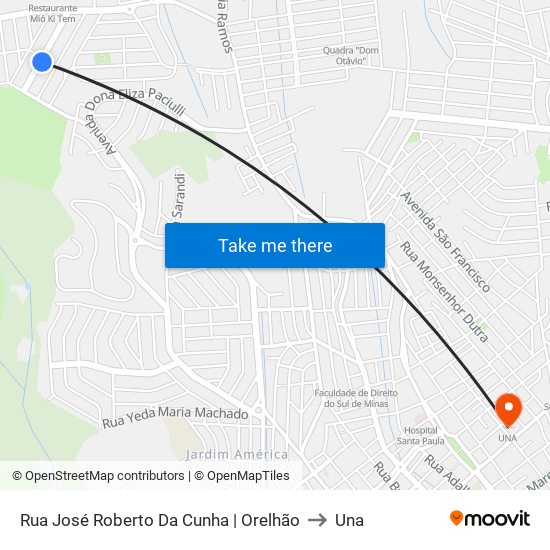 Rua José Roberto Da Cunha | Orelhão to Una map