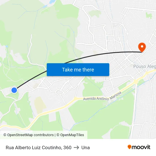 Rua Alberto Luiz Coutinho, 360 to Una map