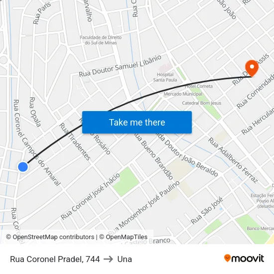 Rua Coronel Pradel, 744 to Una map