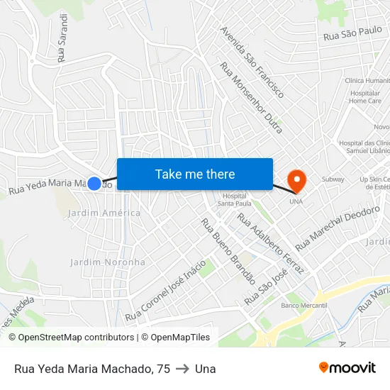 Rua Yeda Maria Machado, 75 to Una map