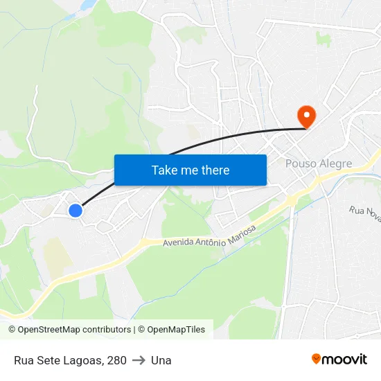 Rua Sete Lagoas, 280 to Una map