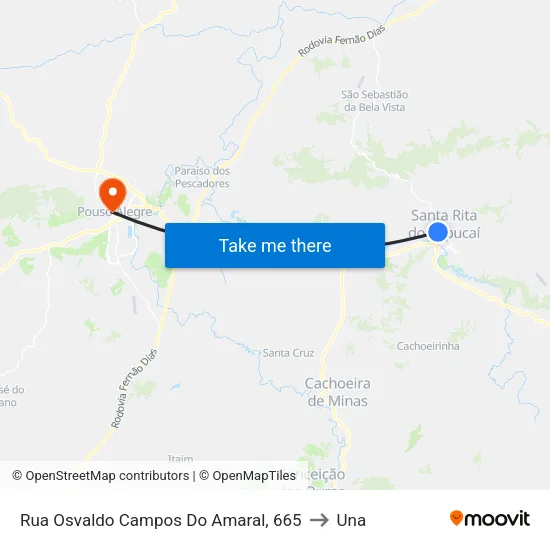 Rua Osvaldo Campos Do Amaral, 665 to Una map
