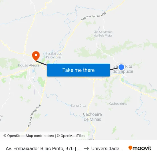 Av. Embaixador Bilac Pinto, 970 | Empresa D.L. - Sentido Recanto to Universidade Vale Do Sapucai map