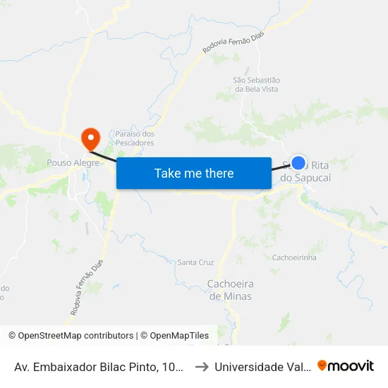 Av. Embaixador Bilac Pinto, 1000 | Pesqueiro Tô À Toa to Universidade Vale Do Sapucai map