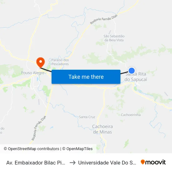 Av. Embaixador Bilac Pinto, 10 to Universidade Vale Do Sapucai map