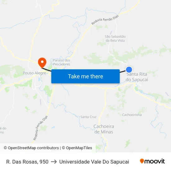 R. Das Rosas, 950 to Universidade Vale Do Sapucai map