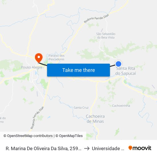 R. Marina De Oliveira Da Silva, 259 | Bairro José Gonçalves Mendes to Universidade Vale Do Sapucai map