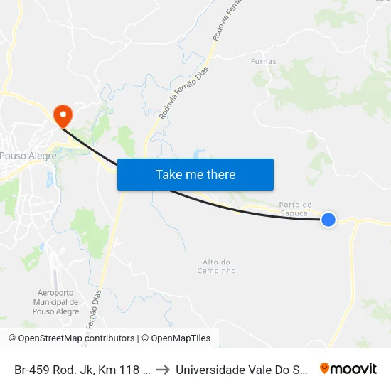 Br-459 Rod. Jk, Km 118 Leste to Universidade Vale Do Sapucai map