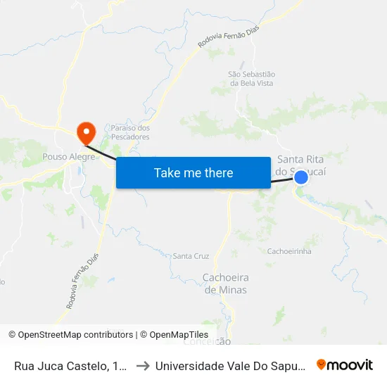 Rua Juca Castelo, 132 to Universidade Vale Do Sapucai map