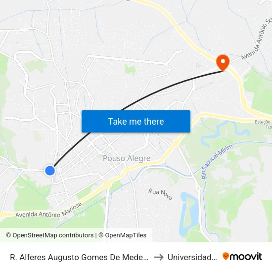 R. Alferes Augusto Gomes De Medela, 153 | Auto Peças Noronha – Sentido Centro to Universidade Vale Do Sapucai map