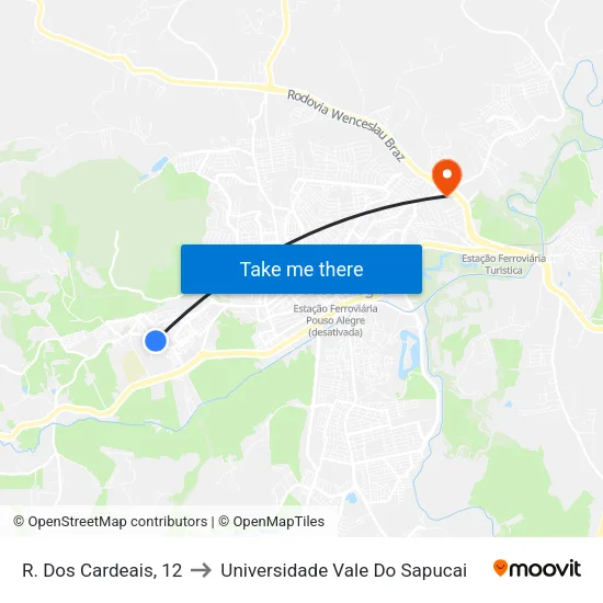 R. Dos Cardeais, 12 to Universidade Vale Do Sapucai map