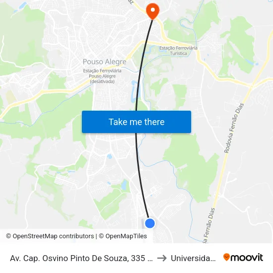 Av. Cap. Osvino Pinto De Souza, 335 | Antigo Ponto Final São Cristóvão – Sentido Centro to Universidade Vale Do Sapucai map