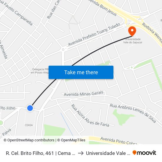 R. Cel. Brito Filho, 461 | Cema – Sentido Centro to Universidade Vale Do Sapucai map