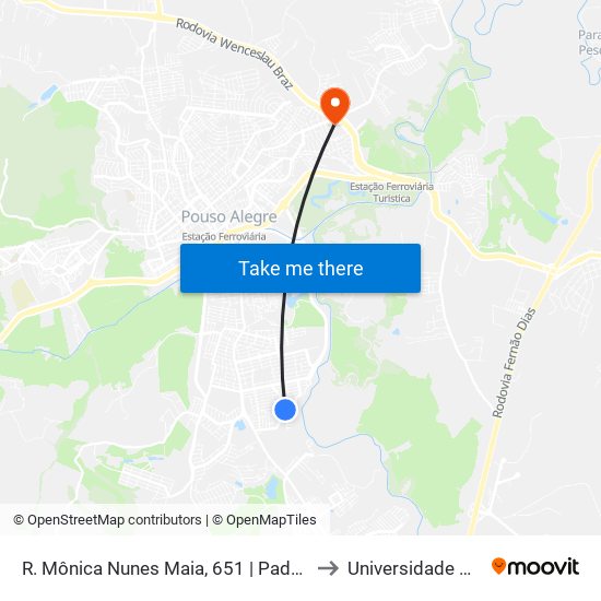 R. Mônica Nunes Maia, 651 | Padaria Xangri-Lá – Sentido Bairro to Universidade Vale Do Sapucai map