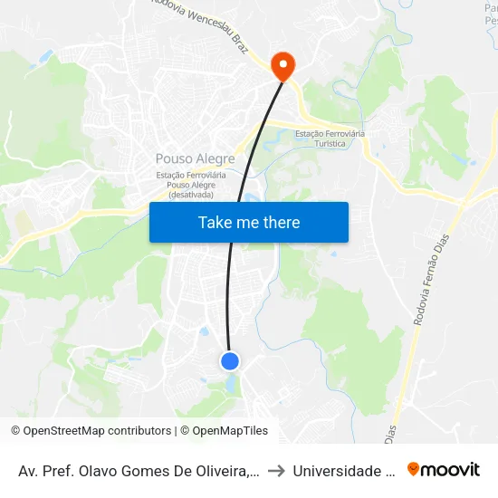 Av. Pref. Olavo Gomes De Oliveira, 3944 | Lanchonete São Cristóvão to Universidade Vale Do Sapucai map