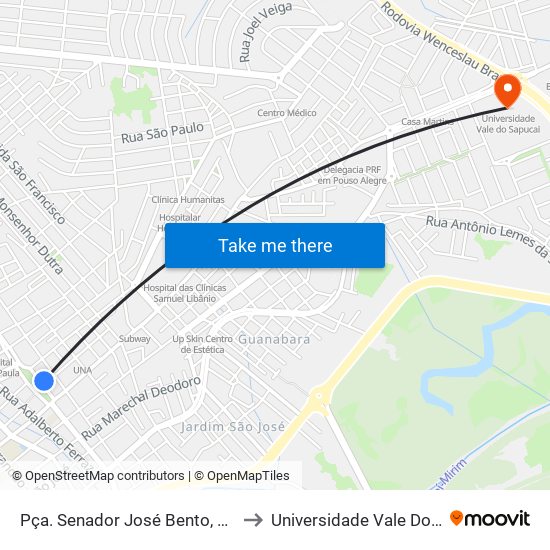 Pça. Senador José Bento, 118 | Acipa to Universidade Vale Do Sapucai map