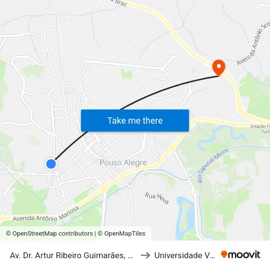 Av. Dr. Artur Ribeiro Guimarães, 189 | Supermercado Maneco to Universidade Vale Do Sapucai map