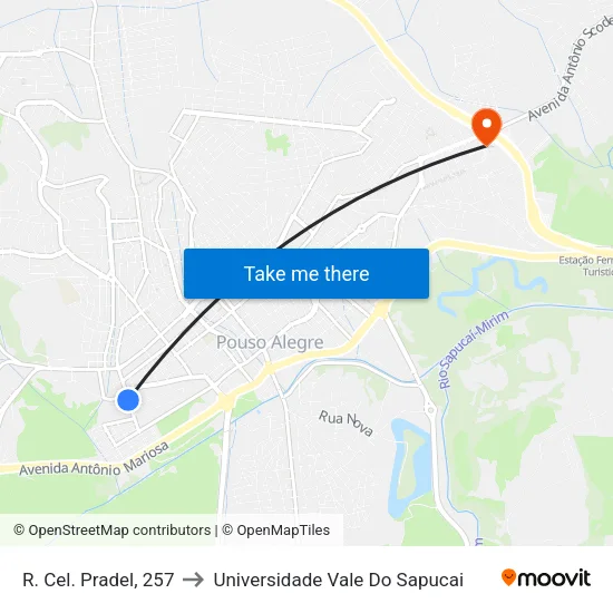 R. Cel. Pradel, 257 to Universidade Vale Do Sapucai map