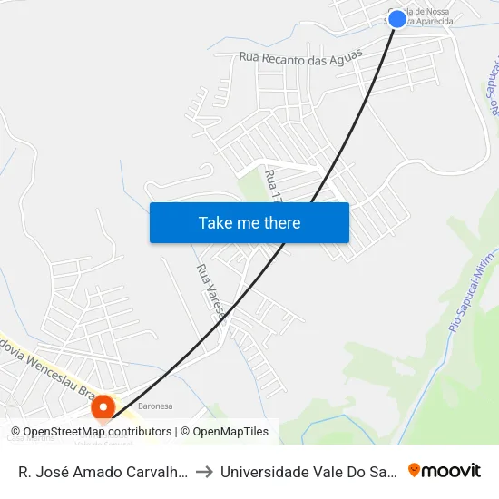 R. José Amado Carvalho, 85 to Universidade Vale Do Sapucai map
