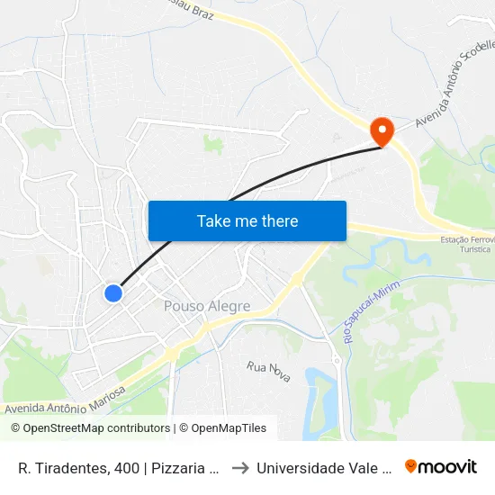 R. Tiradentes, 400 | Pizzaria Os Calabrezzas to Universidade Vale Do Sapucai map