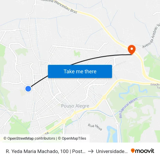 R. Yeda Maria Machado, 100 | Posto De Saúde – Colina De Santa Bárbara to Universidade Vale Do Sapucai map