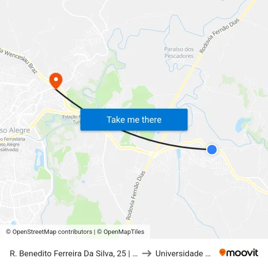 R. Benedito Ferreira Da Silva, 25 | Saída Do Bairro Cidade Jardim to Universidade Vale Do Sapucai map