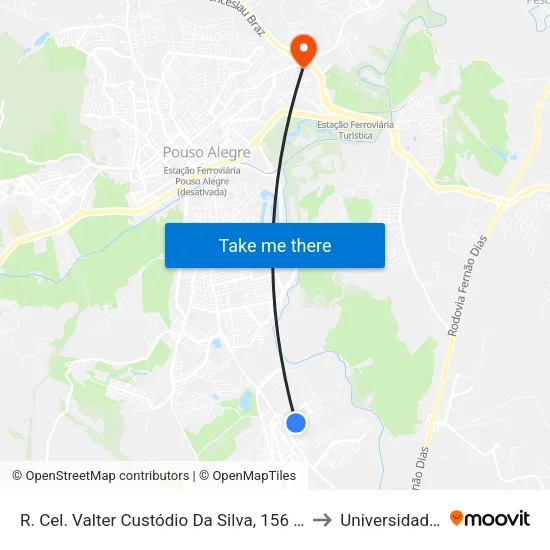 R. Cel. Valter Custódio Da Silva, 156 | Bar E Mercearia Do Francisco – Sentido Bairro to Universidade Vale Do Sapucai map