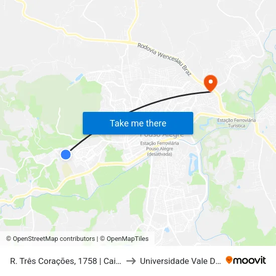 R. Três Corações, 1758 | Caic São João 2 to Universidade Vale Do Sapucai map