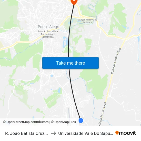 R. João Batista Cruz, 15 to Universidade Vale Do Sapucai map