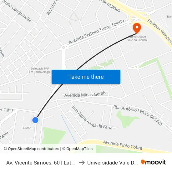 Av. Vicente Simões, 60 | Lateral Do Cema to Universidade Vale Do Sapucai map