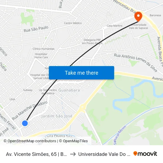 Av. Vicente Simões, 65 | Banco Itaú to Universidade Vale Do Sapucai map