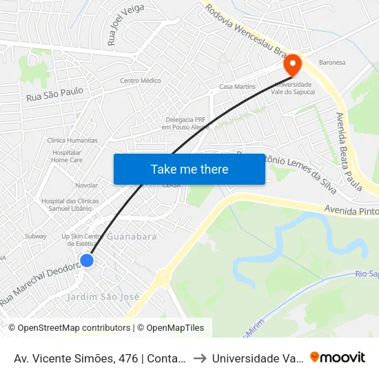 Av. Vicente Simões, 476 | Container Veículos Seminovos to Universidade Vale Do Sapucai map